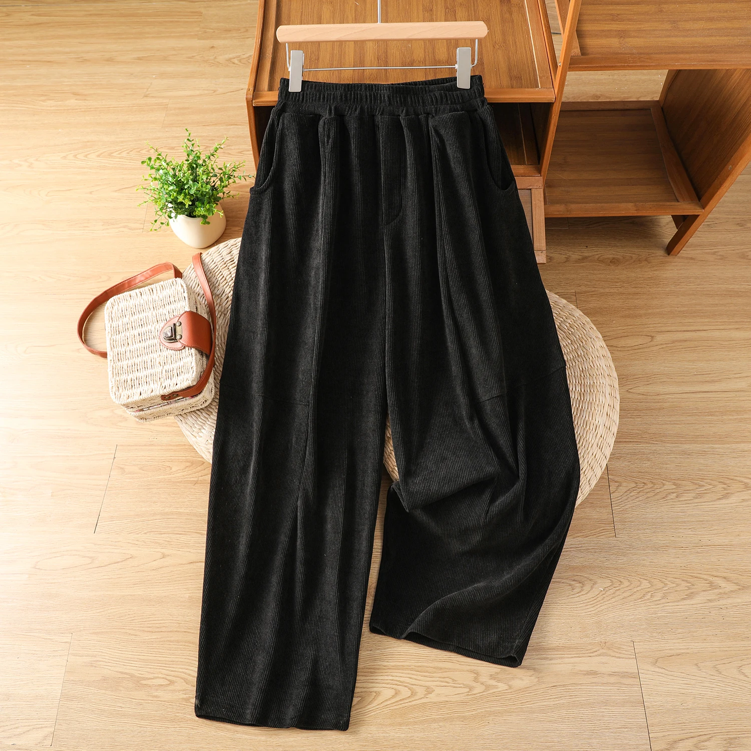 Coréen Sle pantalons décontractés femmes taille haute taille élastique Patchwork neuf Points velours côtelé sarouel printemps automne nouveauté