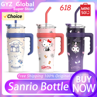 1200ml Sanrio Thermos Bottle Cold Ice Cute Hello Kitty Kuromi Cinnamoroll Melody Stainless Steel Water Bottle Tumbler Straw Gift