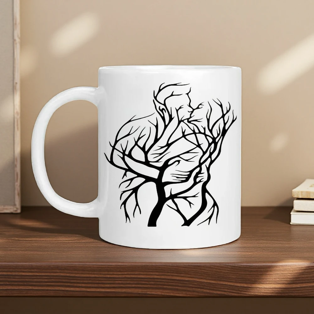 1pc Romantic couple tree silhouette mug, machine washable, suitable for everyday use in the kitchen and office.