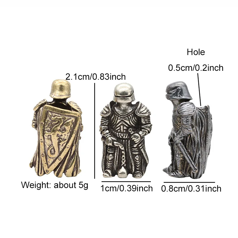 Armor Warrior Brass Knife Beads EDC DIY Paracord Handmade Woven Lanyard Pendants Black Metal Soldiers Outdoor Tools Accessories