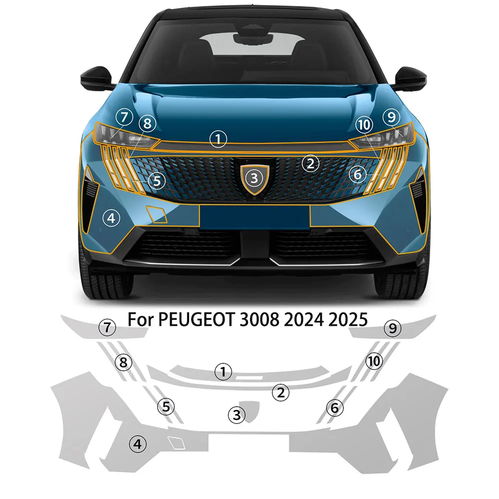 

For PEUGEOT 3008 2024 2025 Car Front Bumper Engine Pre-Cut Paint Protection Film Anti Scratch Transparent Car Accessories