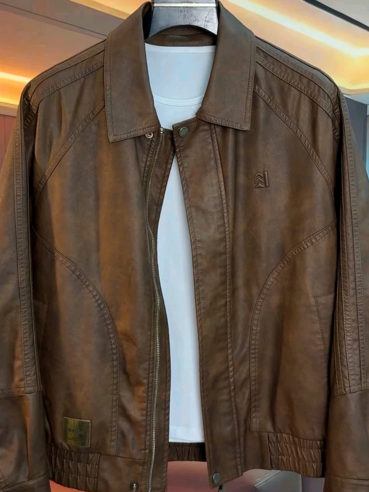 

Осенняя мужская новая куртка из искусственной кожи с воротником-стойкой, высококачественная удобная модная облегающая антибактериальная верхняя одежда китайского производства