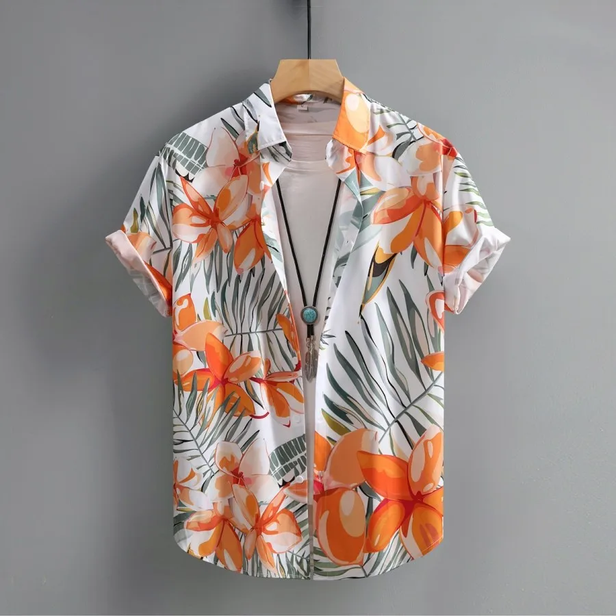 

Men's Hawaiian Shirt T-Shirt Beach Wear Short Sleeve Floral Print Casual Shirt Slim Fit Youth Suitable All Seasons Windproof