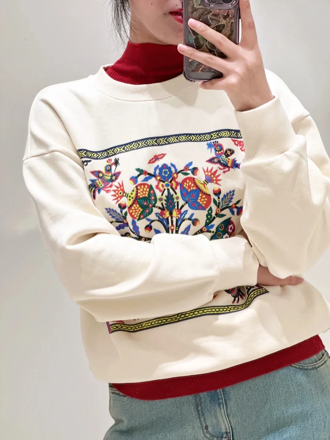 

25 years of new products, spring and autumn women's pure cotton wool round neck printed long-sleeved sweater