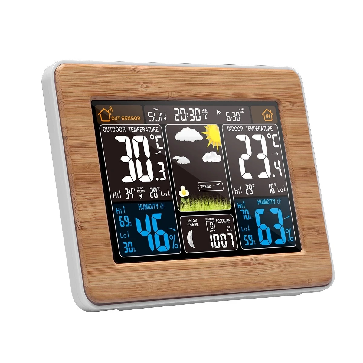 

Home Color Screen Weather Forecast Clock,Radio-Controlled Multi-Function Electronic Alarm Clock with RF Wireless Weather Station