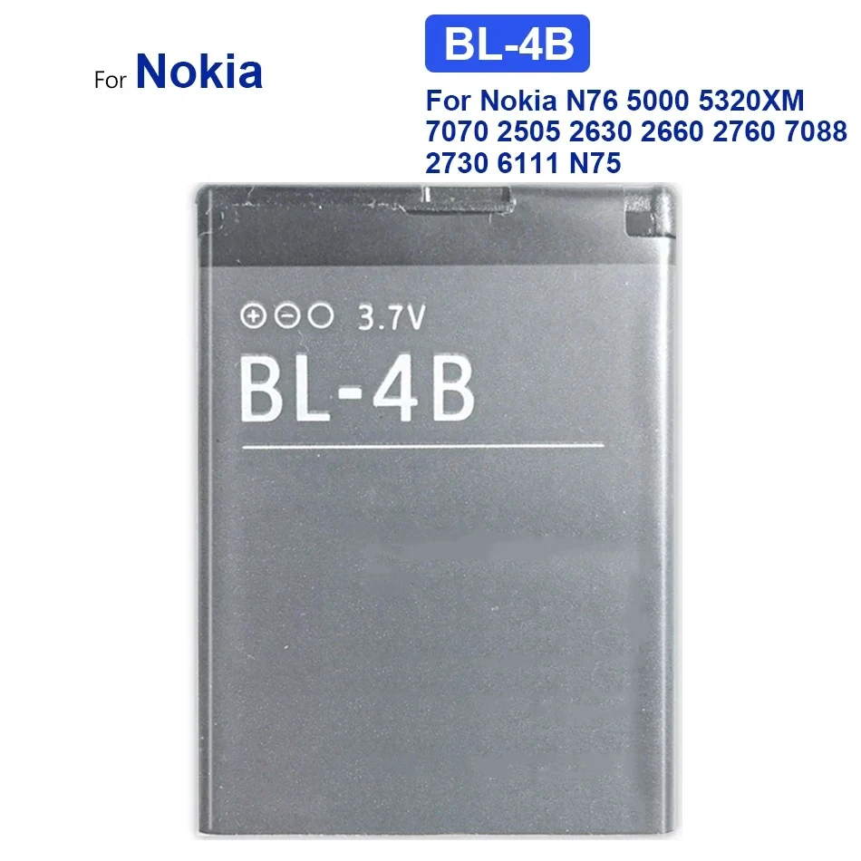 Li-ion Polymer Battery BL-4B For Nokia N76 5000 5320XM 7070 2505 2630 2660 2760 7088 2730 6111 N75 BL 4B 700mAh