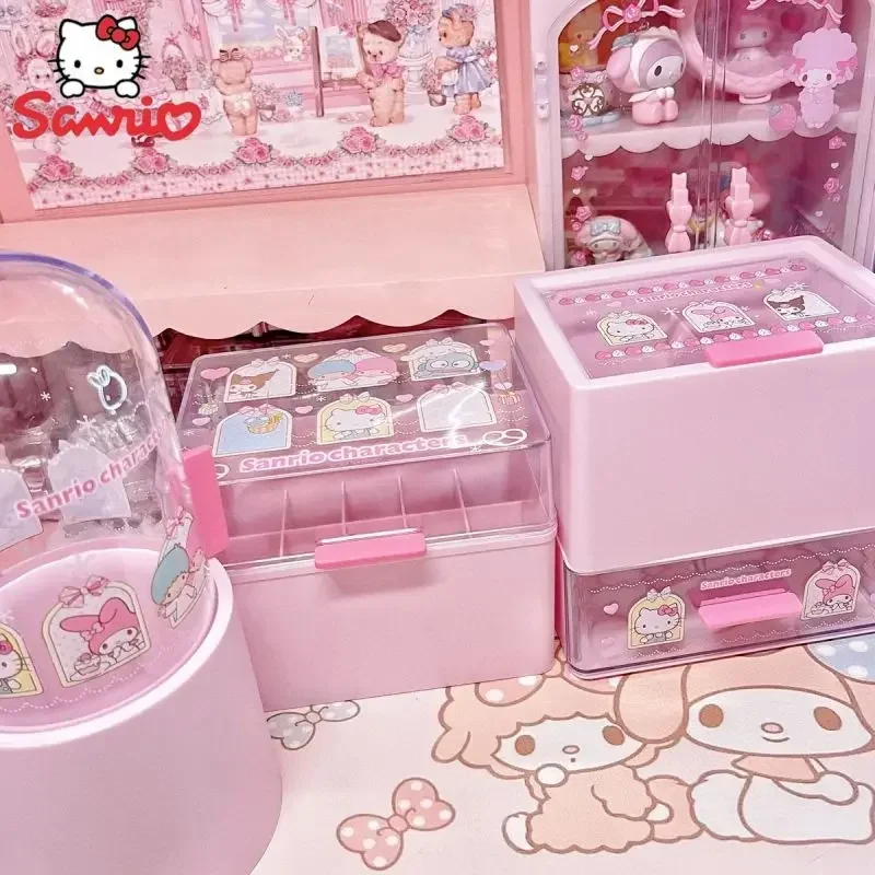 MINISO Sanrio My Melody Cartoon Cute Classifiable Dustproof Storage Drawer Makeup Brush Storage Lipstick Storage Box Girls Gift