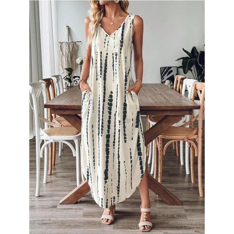 Summer Casual Print Svel High Waist A-Line Dr Women's Midi Skirt Dr Comfortable Cotton Polyester Fabric V-Ne