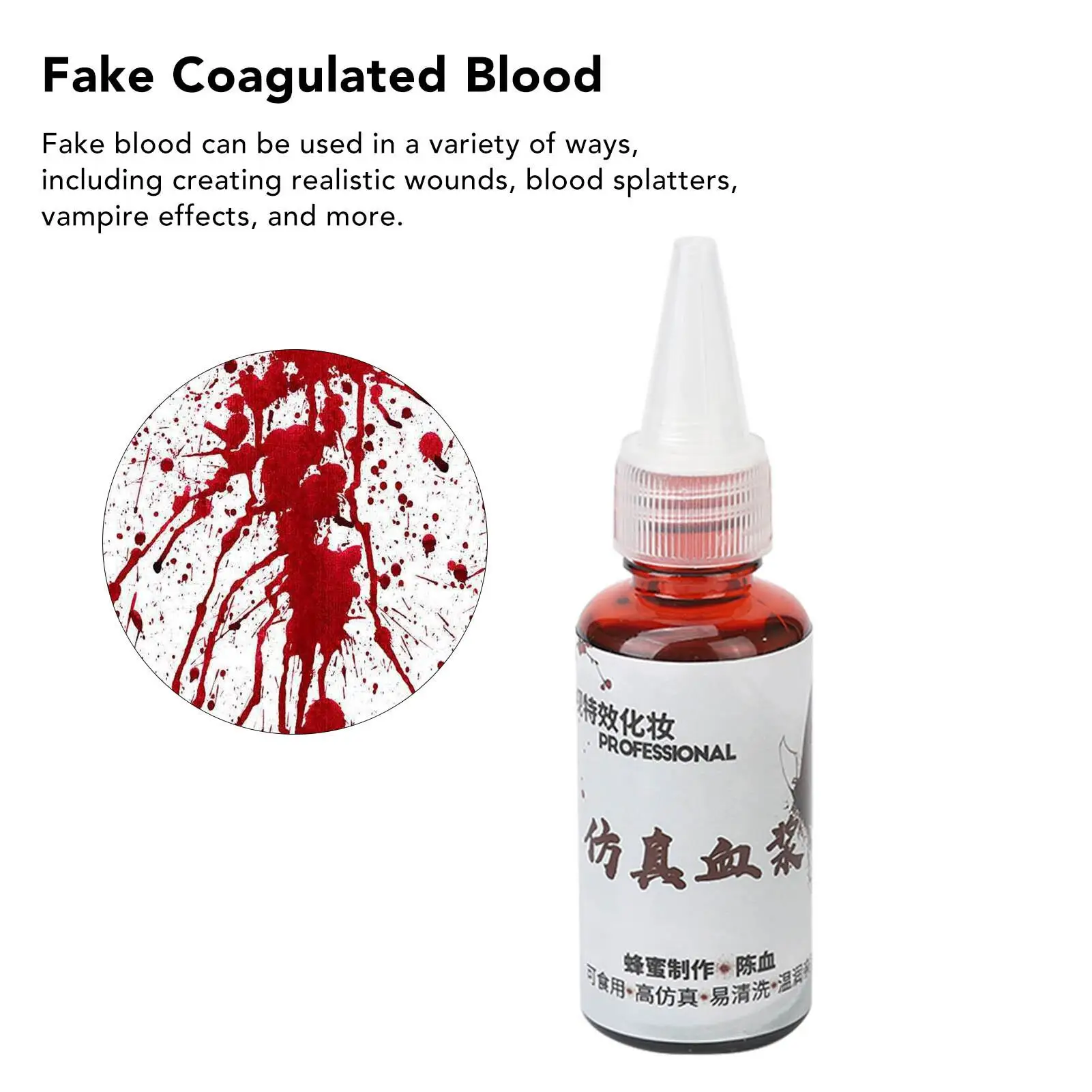 30ml Edible Fake Liquid Blood, Portable Red Makeup for dress Up, Washable Formula