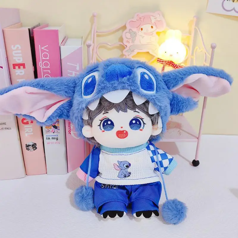 การ์ตูนน่ารัก Disney Stitch เด็กใหม่บุคลิกภาพที่เรียบง่ายสร้างสรรค์แฟชั่นอเนกประสงค์ตุ๊กตาผ้าฝ้ายหวานแต่งตัวชุดเสื้อกันหนาวหมวก