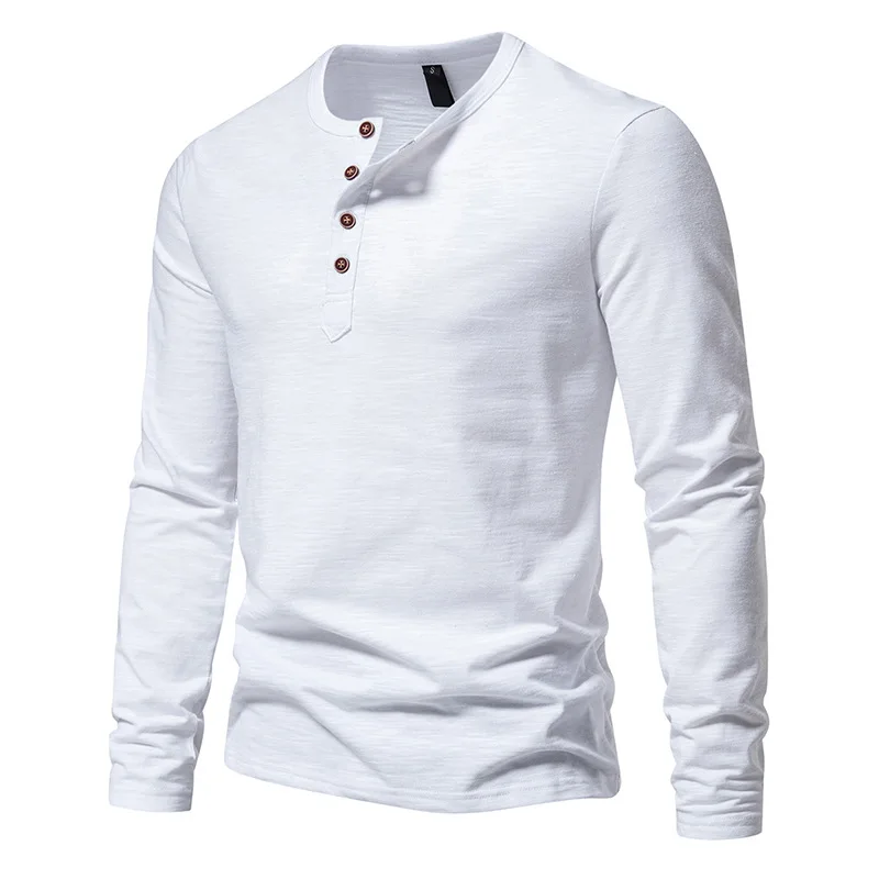 

Fashion Mens Henley Shirts Casual Cotton Long Sleeve Classic Solid Color T Shirt Men Streetwear Daily Work Camisetas De Hombre