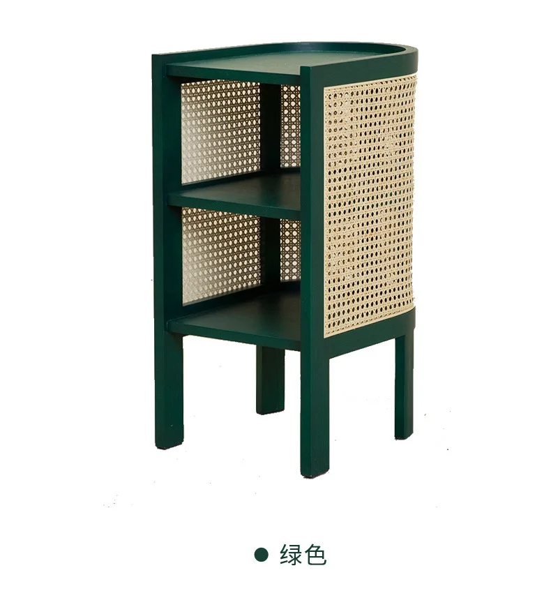 

Nordic full rattan edge few solid wood home chairs ins Japanese bedside table Indonesian real rattan weaving simple bed and