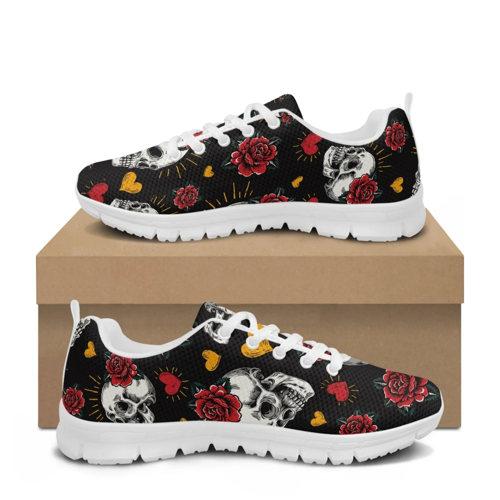 Coloranimal Skulls Roses Mesh & EVA Sole Men's Work Flat Breathable Fitness Shoes for Women New Arrival