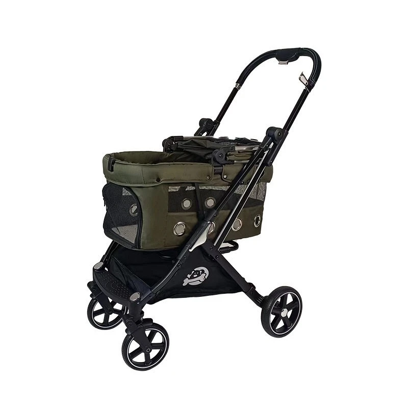 รถเข็นสัตว์เลี้ยงแบบปรับได้ 4 ล้อ สำหรับสุนัขและแมว ศูนย์ถ่วงต่ำ กันน้ำ พับได้ ปิดพับด้วยปุ่มเดียว