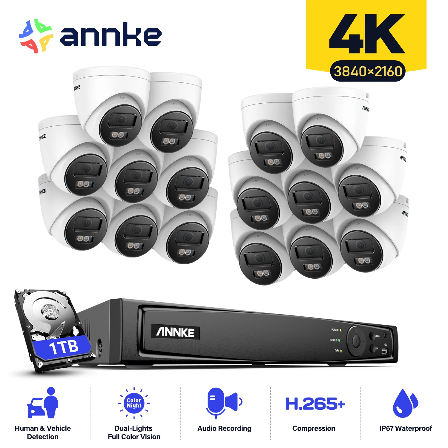 ANNKE 4K Security Protection Camera System Night Vision Smart Dual Light Two Way Audio POE Camera Video CCTV Surveillance Kit