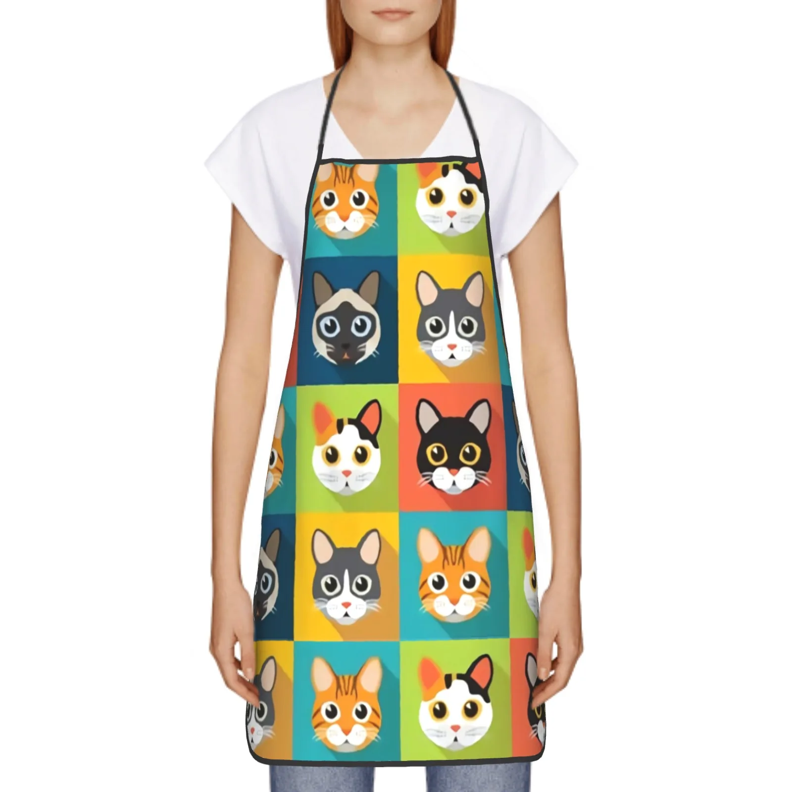 Cute Cat Polyester locking hem Apron Home Cooking Baking Kitchen Colorful Apron Cartoon Cat Cartoon Cat