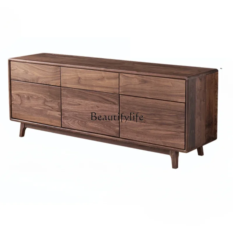 Nordic Log North America Black Walnut Wooden TV Cabinet Light Luxury Bedroom TV Stand High Solid Wood