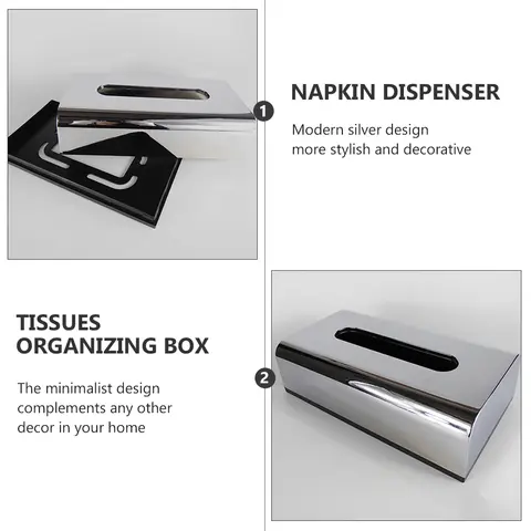 Multifunktionell Silverpläterad näsduksask Modern pappersbehållare Heminredning Ansiktsnäsdukar Organiserare Skrivbordsförvaringslåda Servett 10 best sales silverförpackning med näsdukar - №1