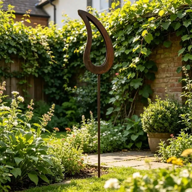 Artistic Rusty Metal Stake Rusty Flame For Outdoor Lighting Garden Courtyard Terrace Styling JOMD