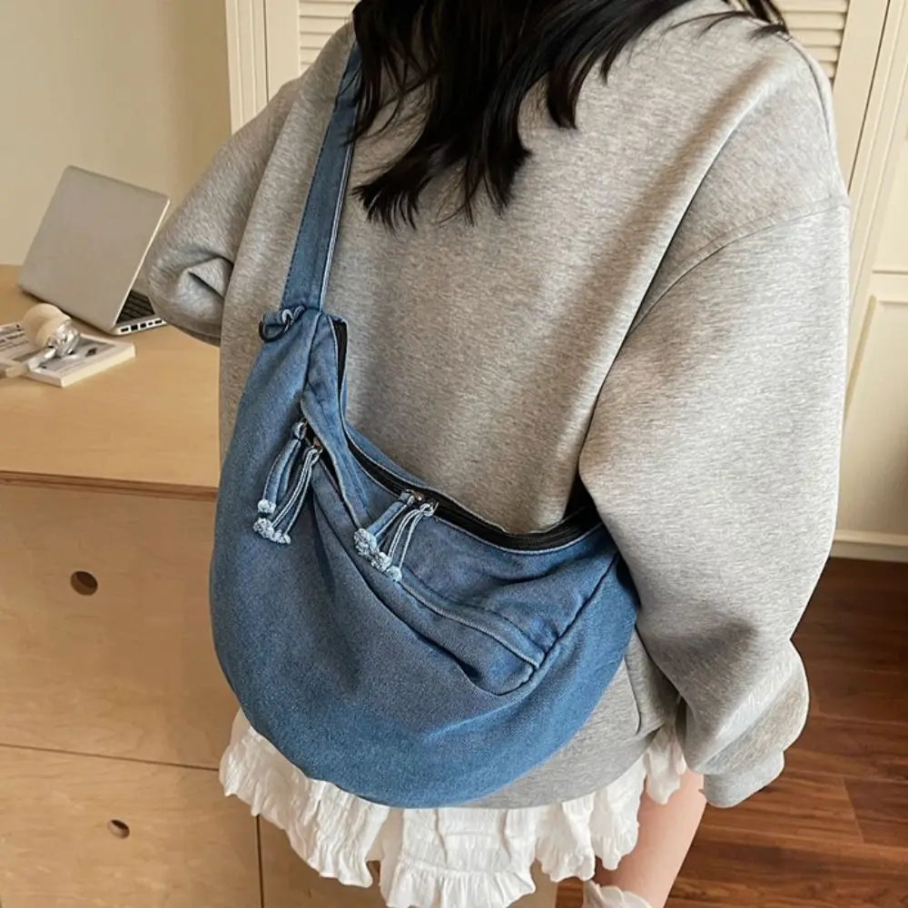 مزاجه النمط الأمريكي قماش زلابية حقيبة حزام قابل للتعديل Harajuku الدنيم حقيبة كروسبودي سستة الرجعية حقيبة تحت الإبط المرأة