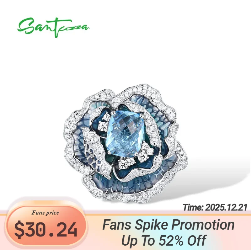

SANTUZZA Silver Pendants For Women Authentic 925 Sterling Silver Blue Blooming Flower Elegant Party Fine Jewelry Handmade Enamel
