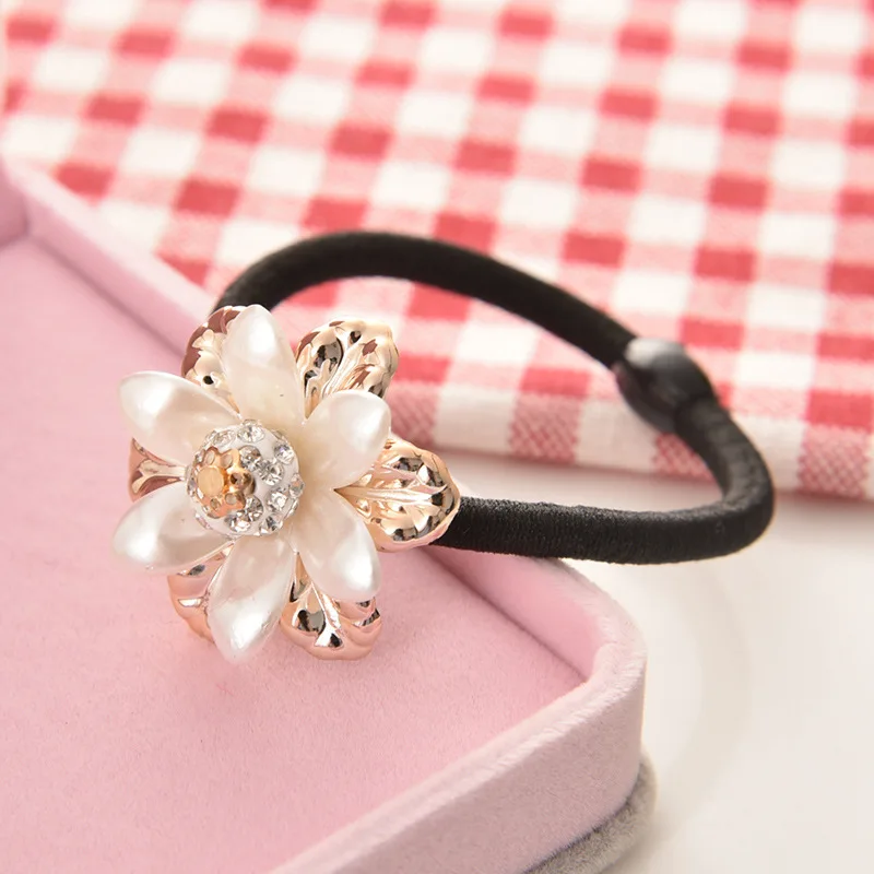 Women Hair Accessories Flowers Beads Headbands Ponytail Holder Girls Scrunchies Vintage Elastic Hair Bands Rubber Rope Headdress