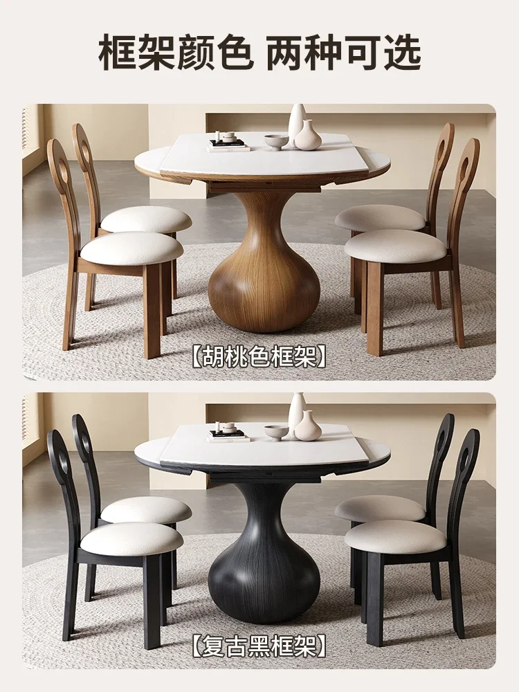 Medieval rock slab dining ta ble retr actable household sma ll ap artment folding simple ash woo d square
