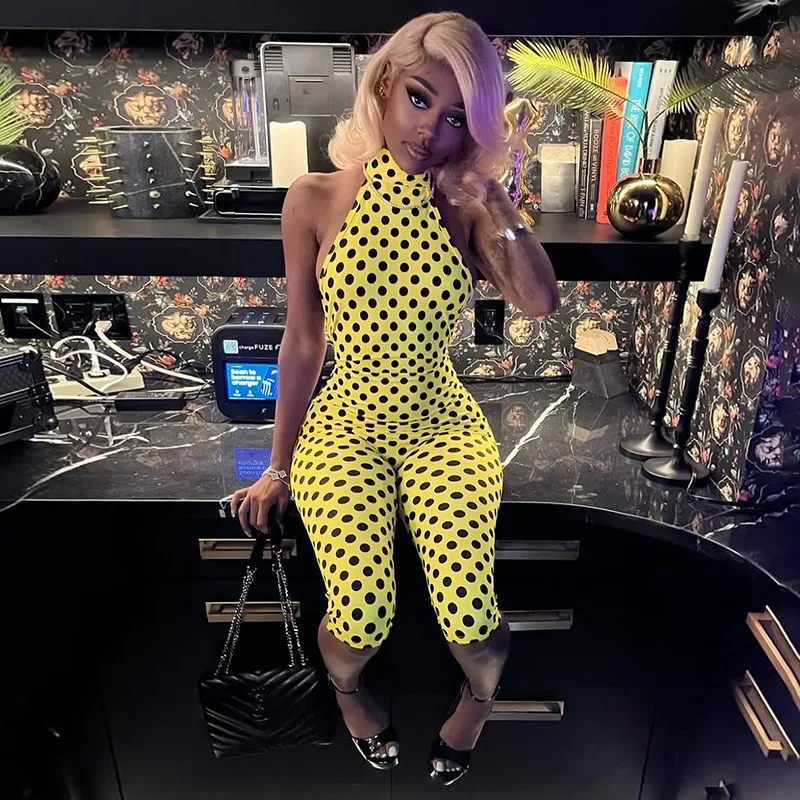 FAGADOER Combinaison moulante femme à imprimé pois colorés, dos nu, sans manches, style streetwear, collection 2026