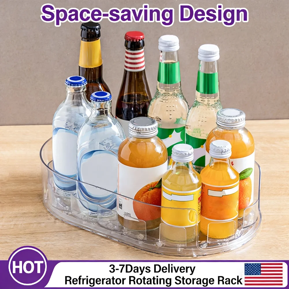 Refrigerator Rotating Storage Rack 13In Rectangular Transparent Rotatable Fridge Storage Box for Drinks Seasoning Cabinet Counte