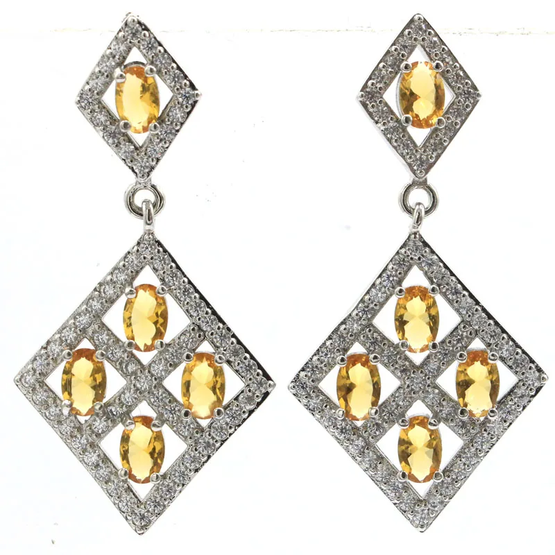 

Женские свадебные серебряные серьги SheCrown, 47x23 мм, 9,6 г, фиолетовый танзанит, золотой цитрин, белый CZ