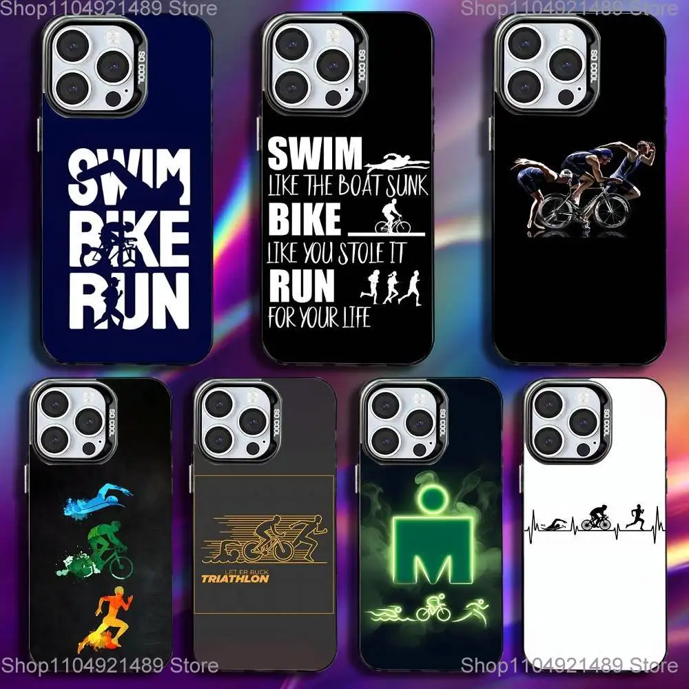 

Triathlon Swim Bike Run Tri Life Phone Case For iPhone 16,15,14,13,12,Pro,Max,Plus,Mini,XS,SE Anti Fall Black Matte Hard Bumper