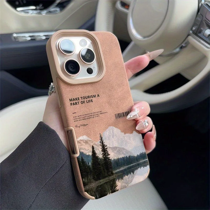 For iPhone 17 16 Pro Max 15 14 13 12 11 Case Mountain Motif Lake Scenery Cover For iPhone XS Max XR X 16 Plus Faux Leather Funda view 6