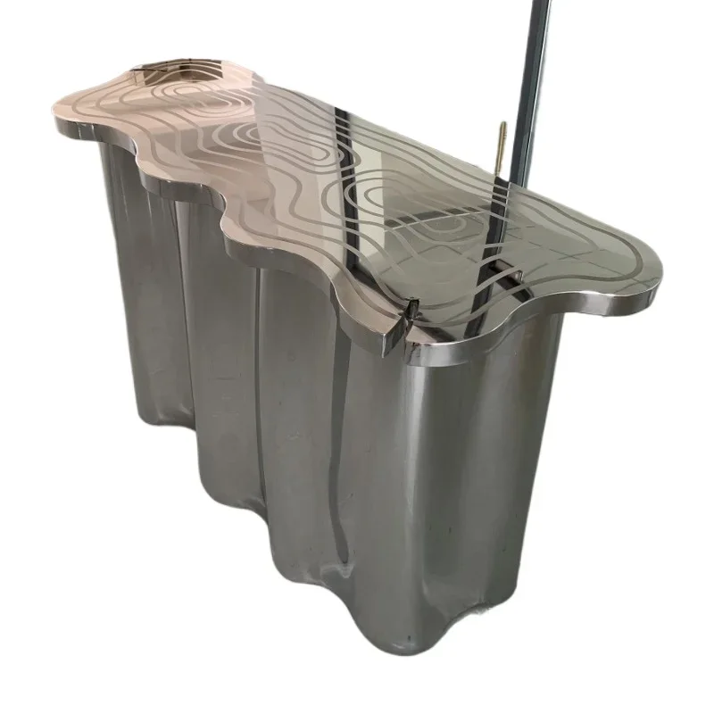 

Light luxury entrance table Designer stainless steel entrance table against the wall After entering the entrance hall