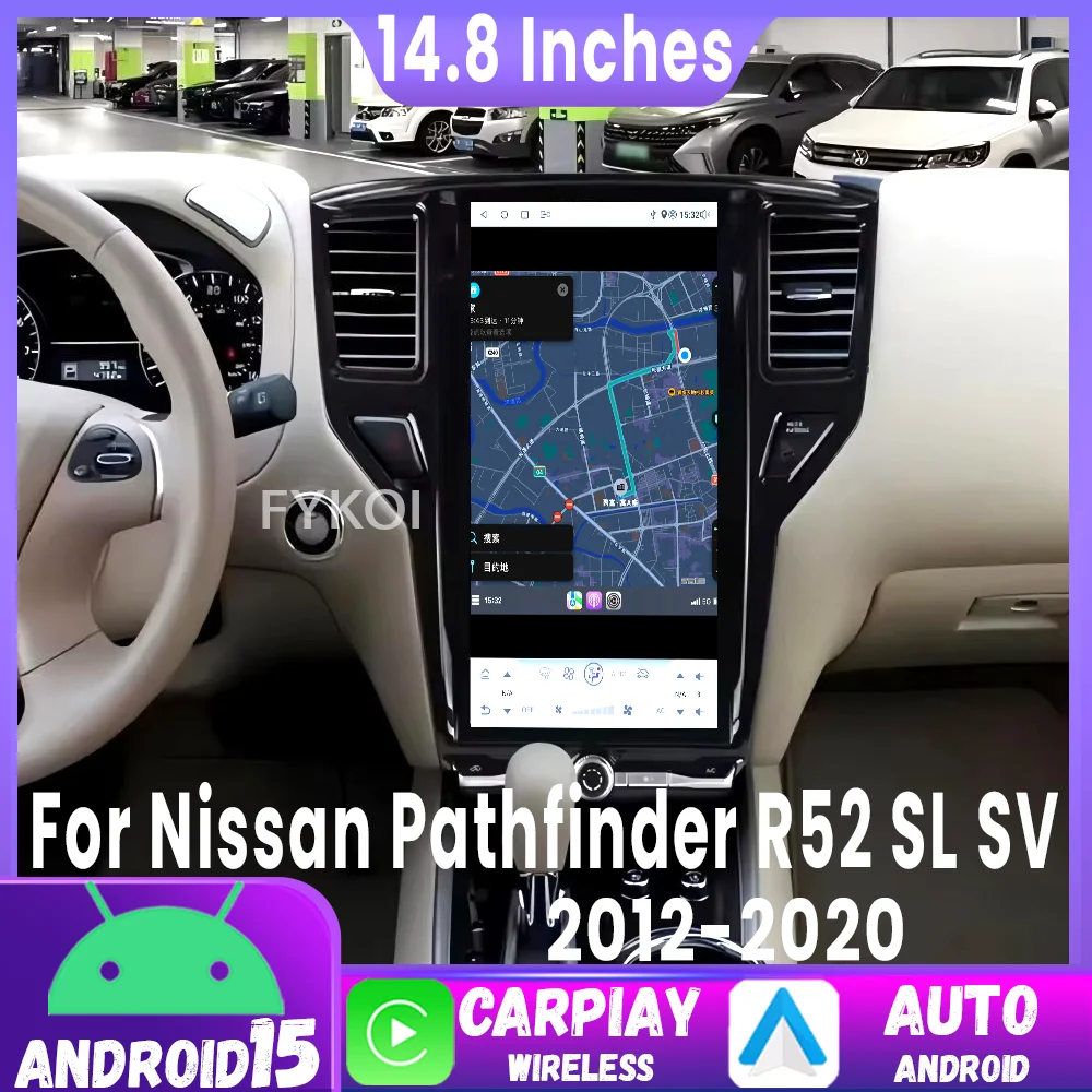 14,8-дюймовый Android 15 мультимедийный проигрыватель для Nissan Pathfinder R52 SL SV 2012-2020, автомобильная магнитола с GPS-навигацией, Carplay, экраном и поддержкой 4G
