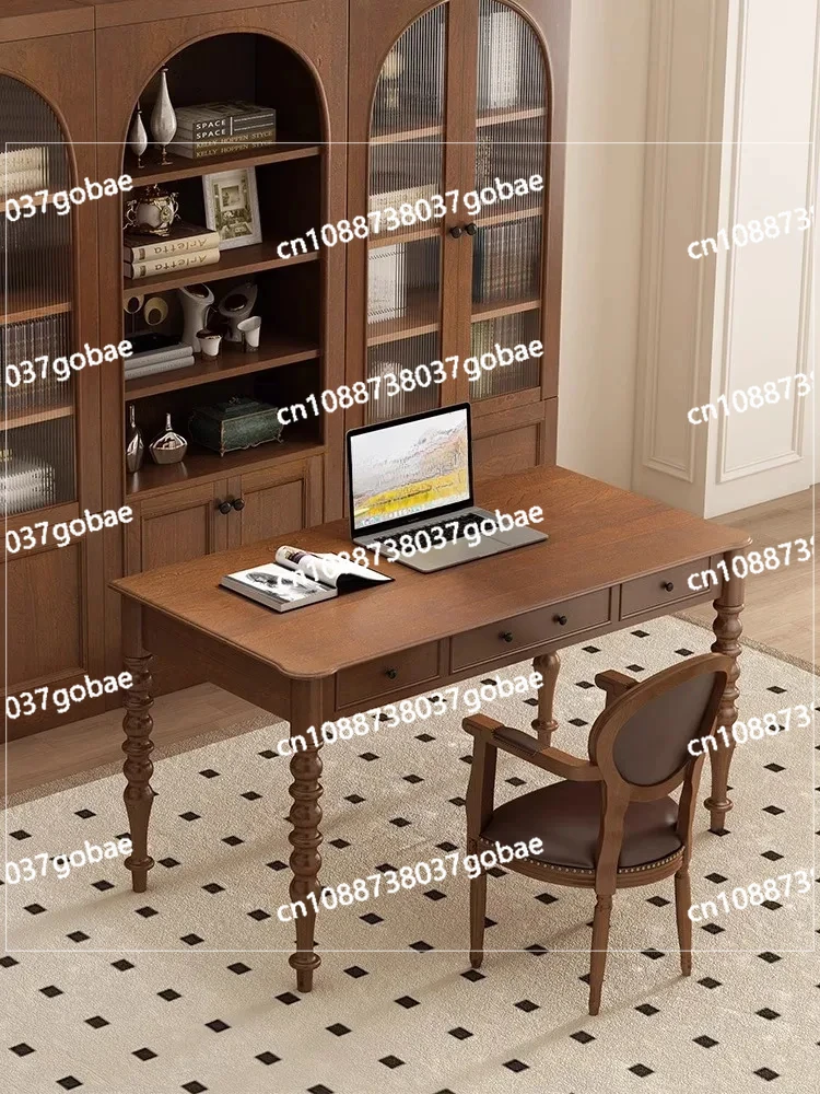 American-Style Solid Wood Retro Desk French Study Writing Desk Computer Desk Study Table Combination