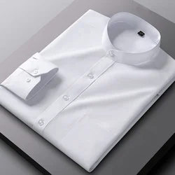 New Spring Autumn Stand Collar Shirt Men's Long Sleeve Breathable Anti-Wrinkle Easy Care Business Casual Dress Shirts