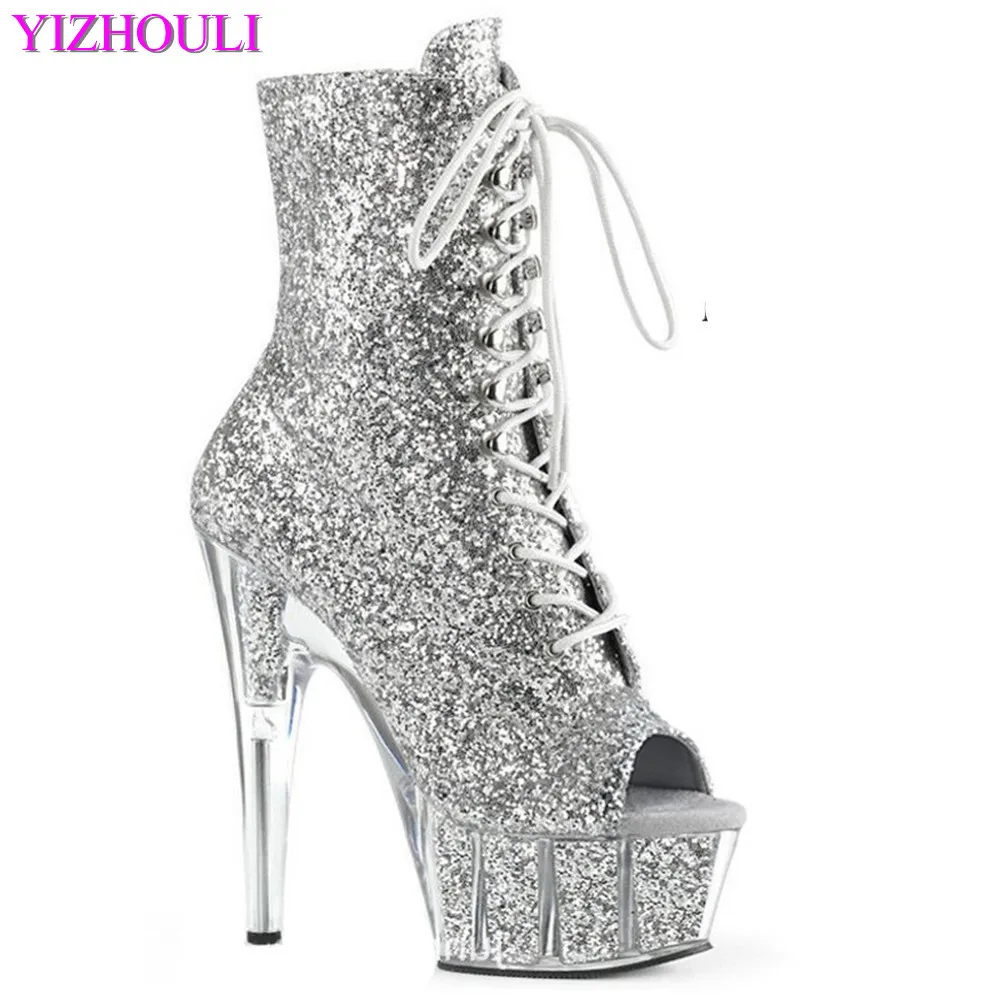 

15cm, Low for Dinner, 5in Heels withGold and Silver Sequins, Ankle Boots for Model Pole Dancing