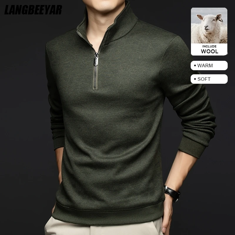 

Top Grade Wool+Mulberry Silk Half Zip New Brand Casual Fashion Pullover Street Hoodies Velvet Sweatshirts Men's Clothing