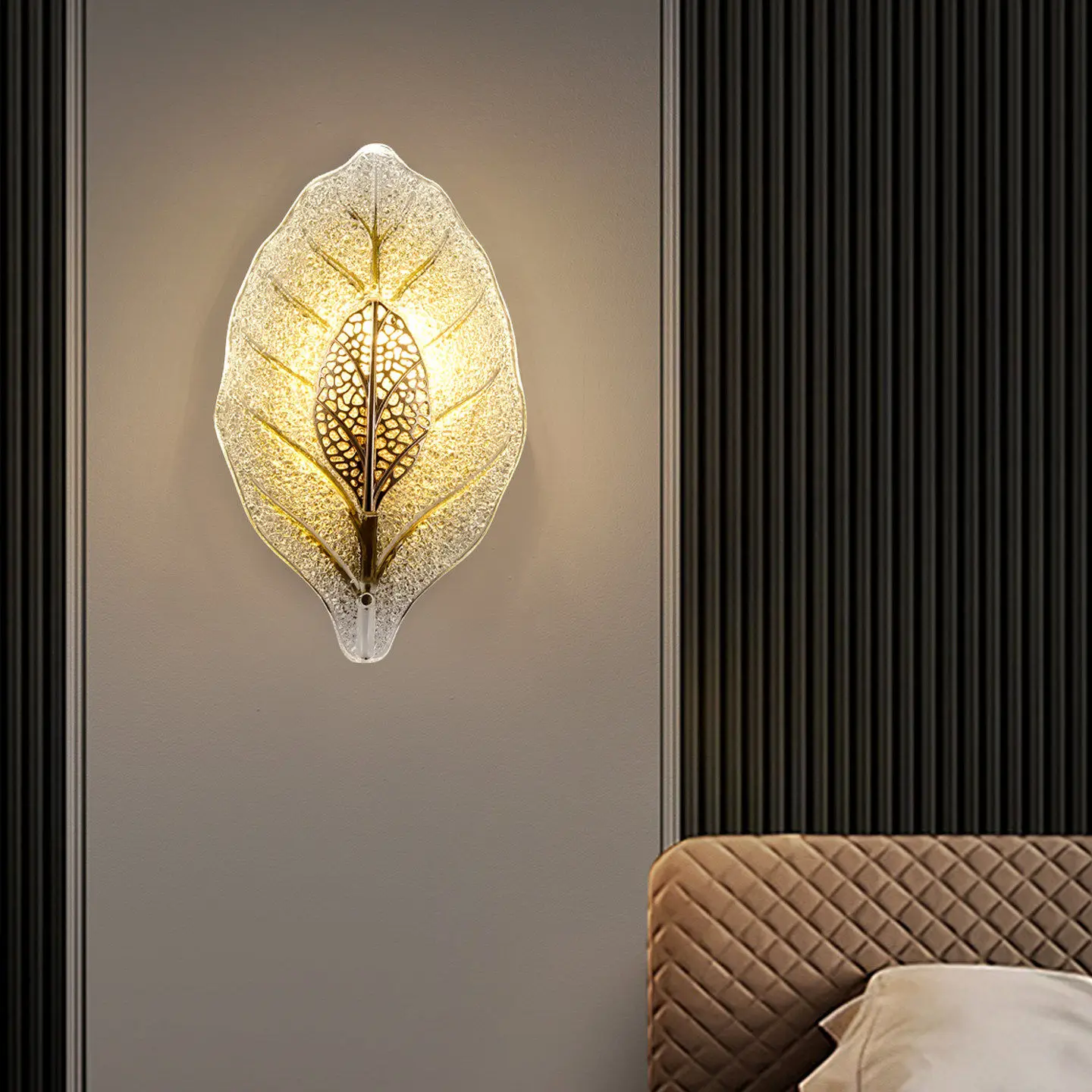 

Роскошный настенный светильник в французском стиле с стеклянными листьями для спальни, гостиной и столовой, декоративный атмосферный светильник
