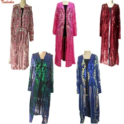 8 Colors Women Available Sequins Long Cardigan Elegant Casual Sexy Mesh See Through Jacket Open Stitch Feminino Ouro Lantejoula