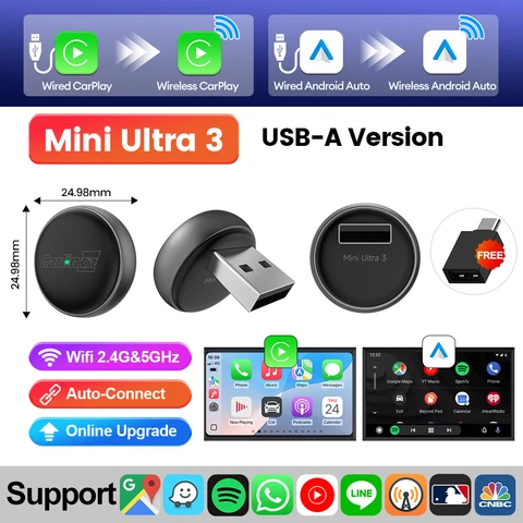 Новый CarlinKit Mini Ultra3 беспроводной адаптер CarPlay Android Auto беспроводной ключ 2-в-1 беспроводной адаптер автоматическое подключение 5,8G Wi-Fi