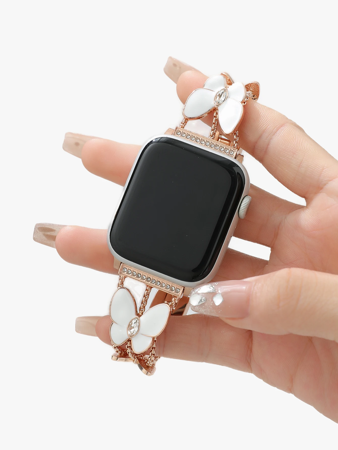 Damen Schmetterling Edelstahl Armband Apple Watch Serie 9 41mm 8 7 se 6 5 4 38 40 44mm Ultra Armband iwatch Diamant Armband