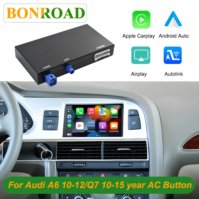 Bonroad Wireless CarPlay Android Auto Interface for Audi C6 A6 4f 2010-2012 Q7 4l 2010-2015 AC Button Mirror Link AirPlay Module