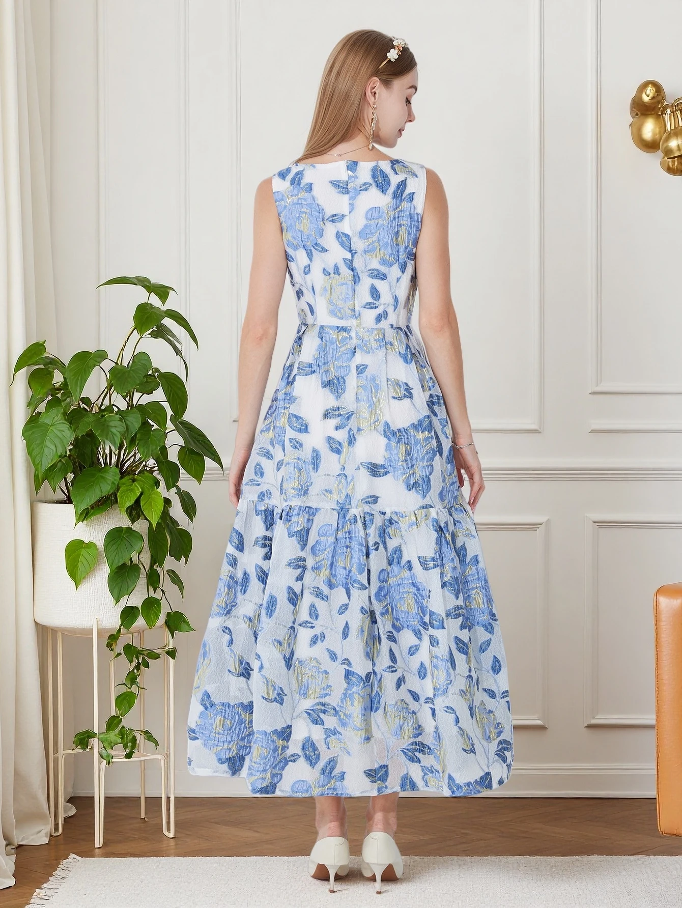 DEVCHATA Elegantes Organza Maxikleid Damen Ärmellos Boho Sommer Strand Abend Party Vestido – Detail 5