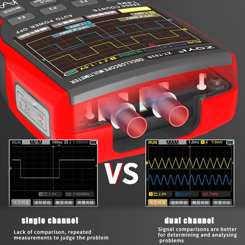 ZT703S XE-703S 3 in1 Digital Oscilloscope Multimeter 50MHz 280MS Sampling Rate Waveform Data Storage Dual Signal Generator