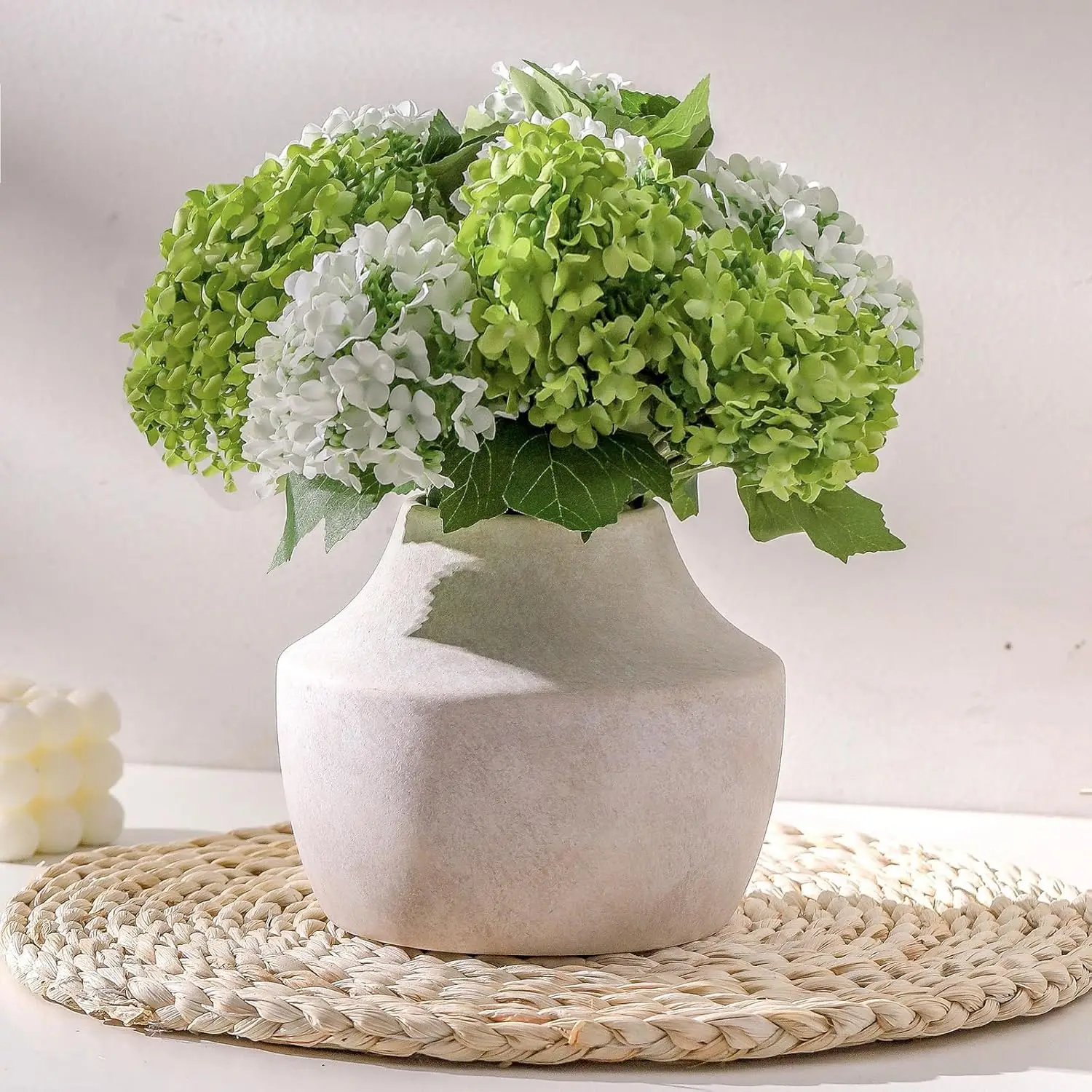 

5.3-Inch Off-White Ceramic Vase – Handmade Farmhouse Rustic Pottery with Weathered Finish for Table