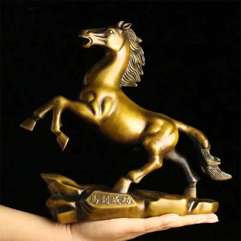 GOOD LUCK Auspicious ornament living room Company Decorative ART  ZHAO CAI fortune Success HORSE BRONZE Statue MA DAO CHENG GONG