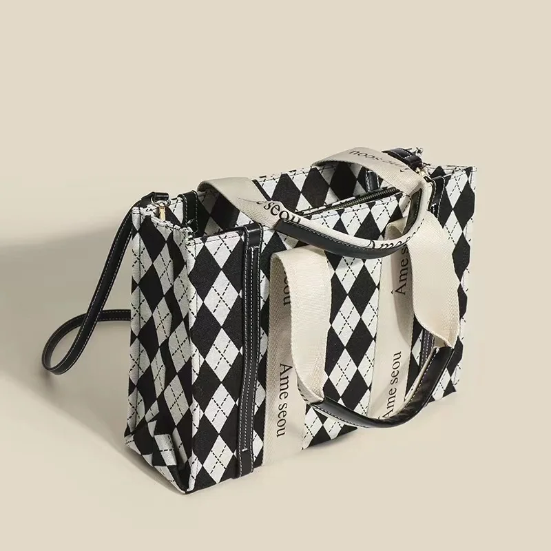 Bag houndstooth tote bag 2023 new portable large-capacity A4 class bag commuter Messenger bags for women