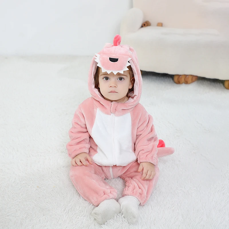 Kigurumis Lovely Dinosaur Baby Rompers Clothes Infant Boys Girls Cartoon Pajamas Baby Onesie Romper Newborn Hooded Halloween