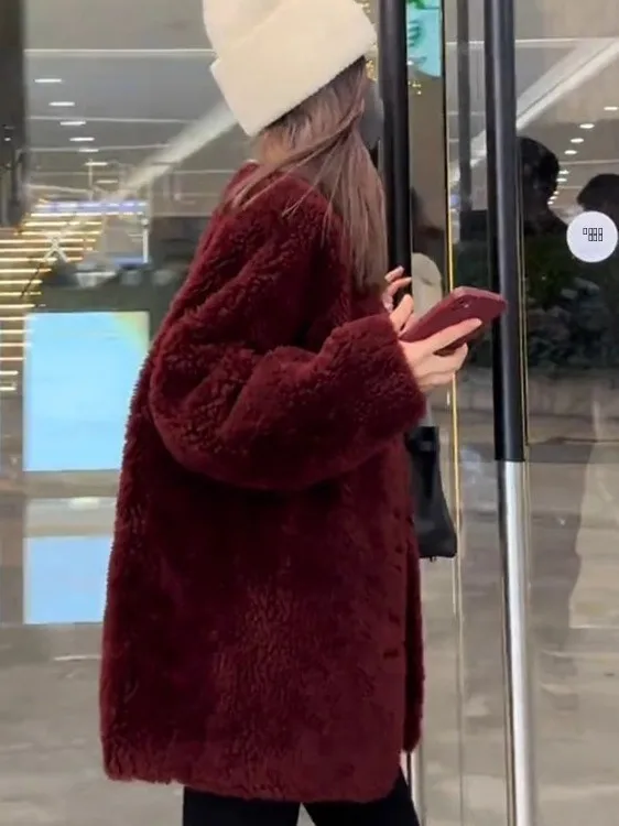 

Новинка 2025 года: Женское модное пальто средней длины из кашемира (бархат) в стиле Little Fragrance, цвета красного вина, для осени